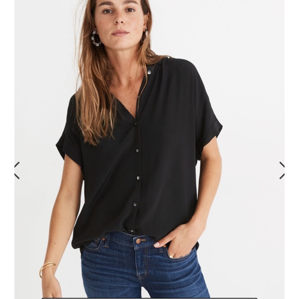 Madewell Black Short-Sleeve Button-Down Shirt